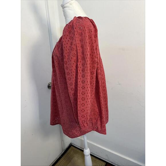 Chaps Rose Eyelet Lace Boho Blouse V-neck 3/4 Sleeve - Picture 9 of 15